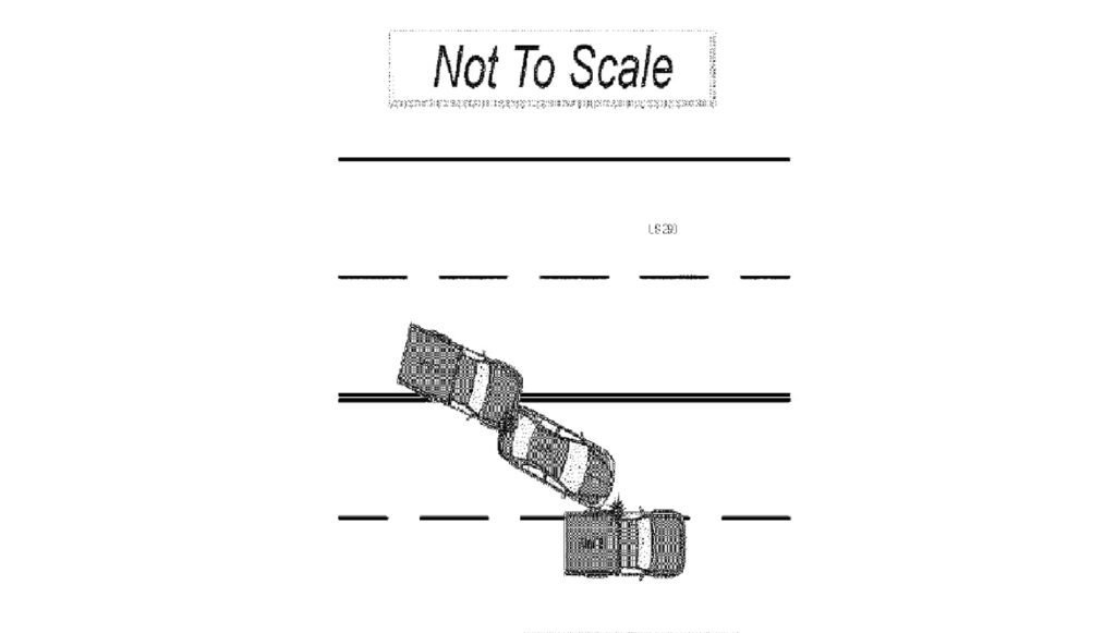 A diagram of a vehicle being hit from the rear driver's side and running into the driver's side of another vehicle