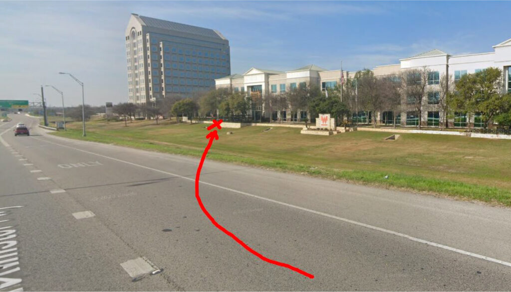 Image showing the route Seth's Uber took off the highway before it crashed into a retaining wall.