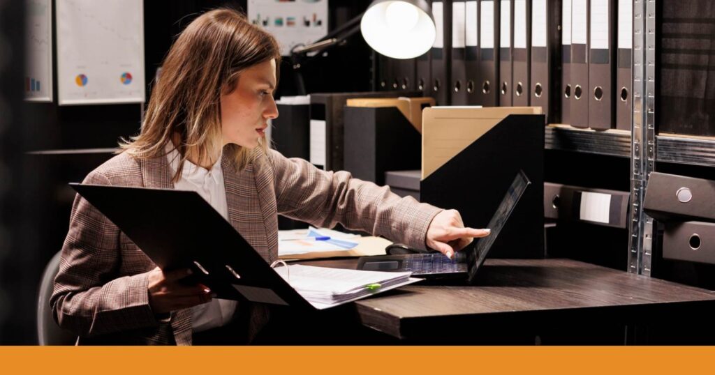 a woman reviewing evidence after a car accident