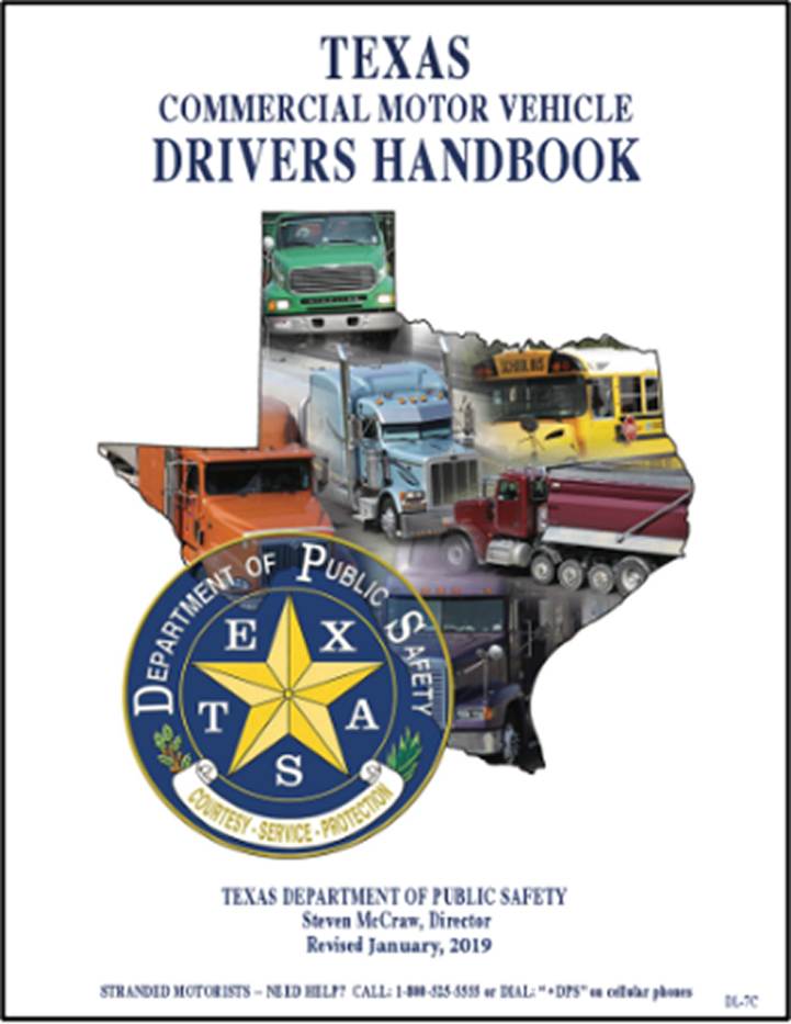 the cover of a commercial motor vehicle drivers handbook for the state of Texas from the Department of Public Safety