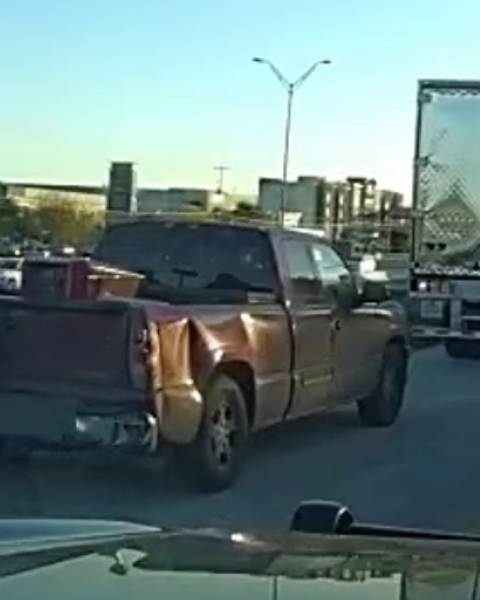 Damage to Manuel’s truck bed, bumper, and frame.