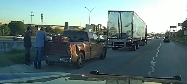 Damage to Manuel’s truck bed, bumper, and frame.